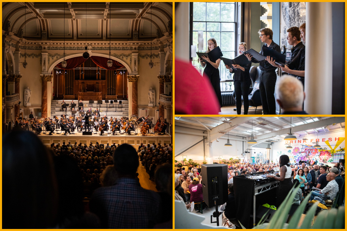 Collage of music performances at various venues in Cheltenham
